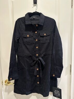 Lulu's Navy Long Sleeve Button-Front Shirt Dress